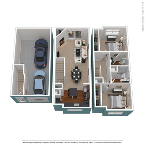 Floor plan for 2 beds, 2 baths, 1277 sqft